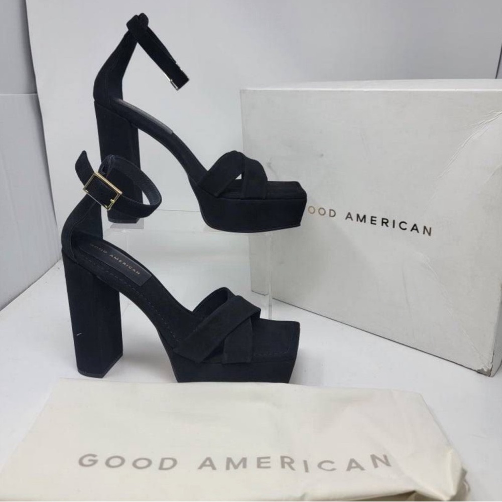 NEW Good American Suede Platform Sandals